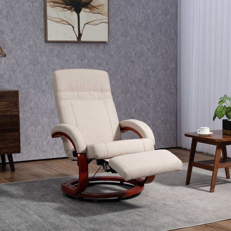 Reclining Swivel Chair with Footrest - Beige
