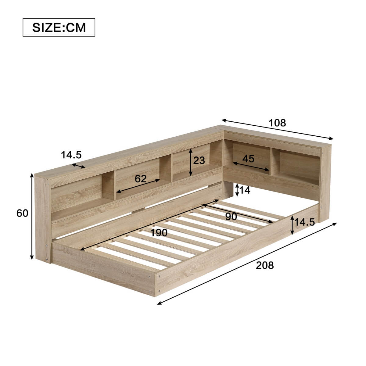 3FT Single Storage Bed 90×190cm – Durable MDF Frame with Large Under-Bed Storage for Adults & Teens