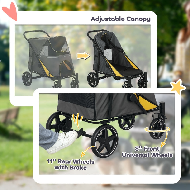 Pet Stroller with Universal Front Wheels, Shock Absorber, One-Click Foldable, and Storage Bags