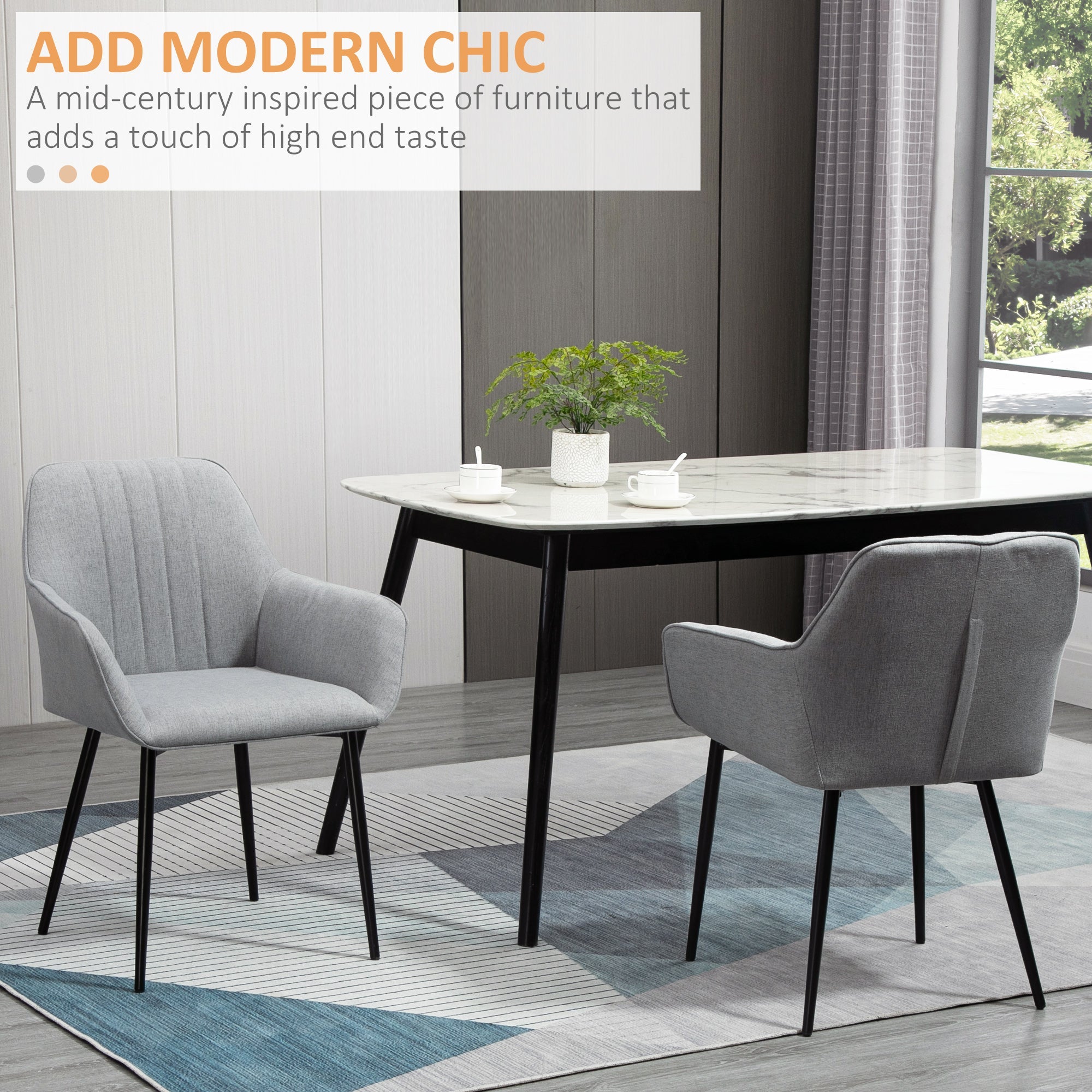 Dining Chairs, Upholstered Accent with Metal Legs, Set of 2, Light Grey Linen Fabric