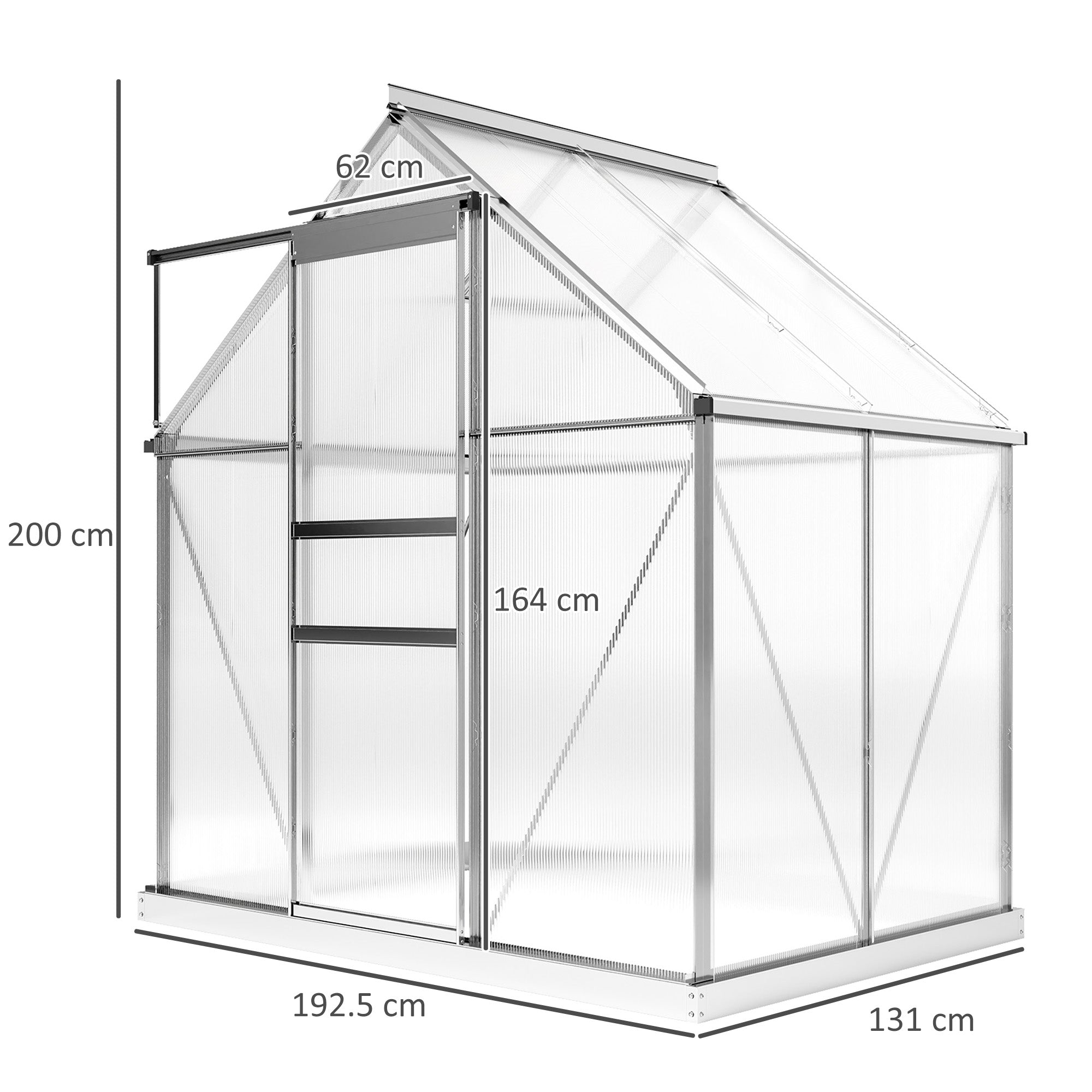 Walk-In Polycarbonate Greenhouse 192.5 x 131cm, Silver-Tone