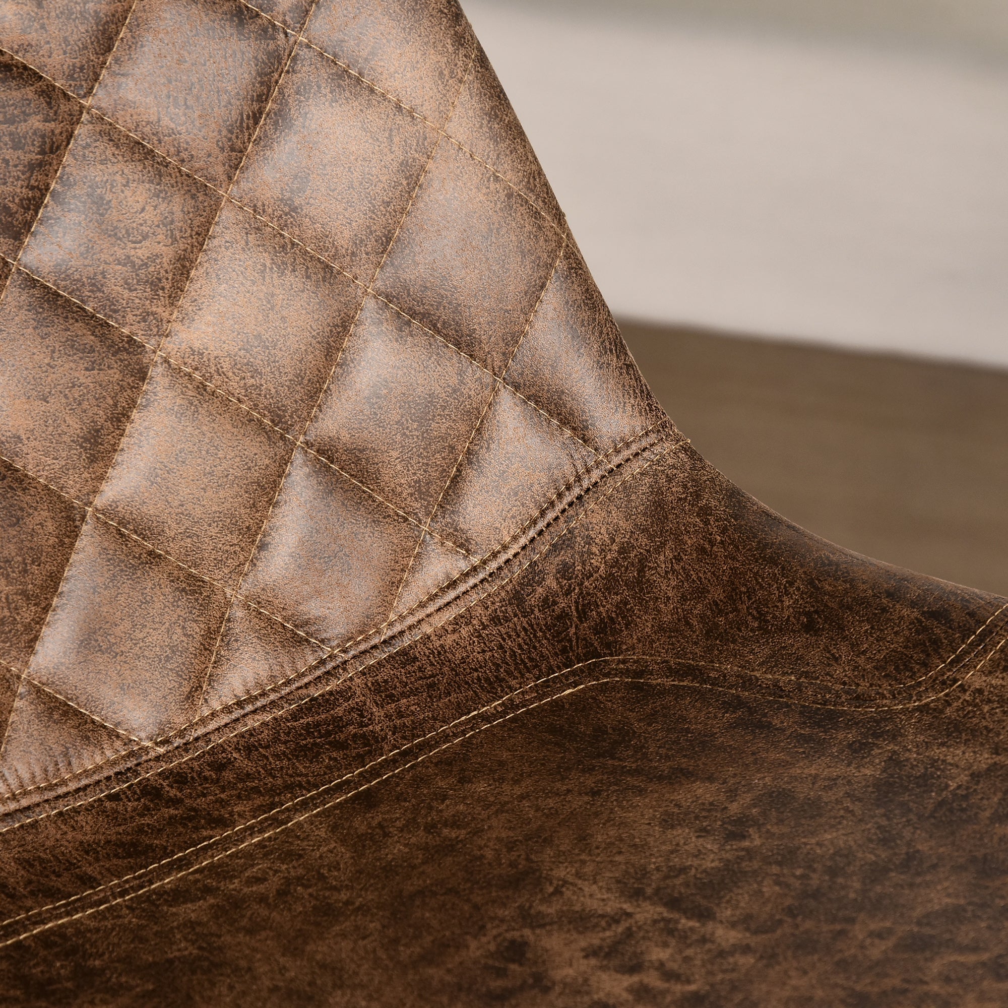 Set Of 2 Bar Stools Padded Quilted Microfiber Cloth Brown