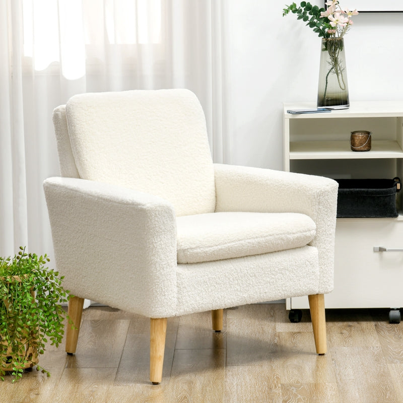Armchair, Upholstered Accent Chair with Wood Legs, Cream White