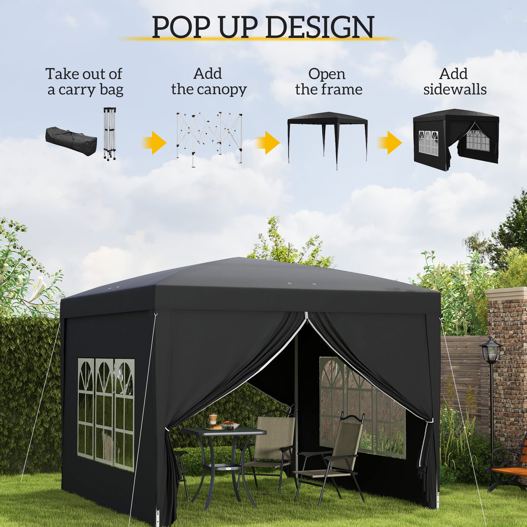 Pop Up Gazebo 3x3m Water & UV Resistant Black
