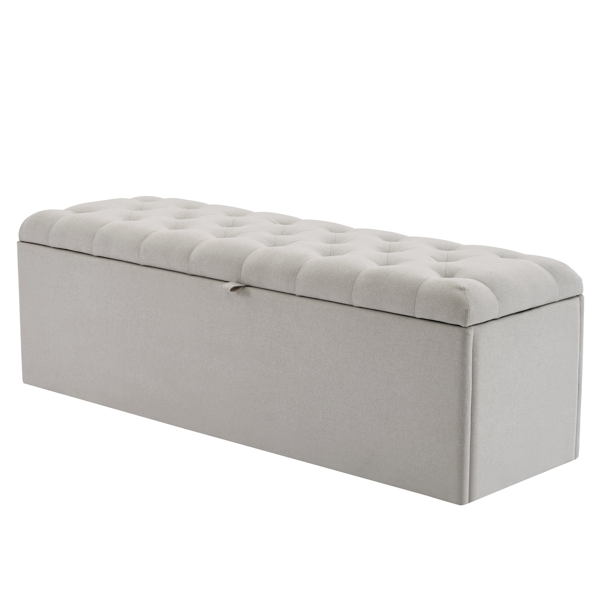 Linen Upholstered Bench with Storage Space, Light Grey