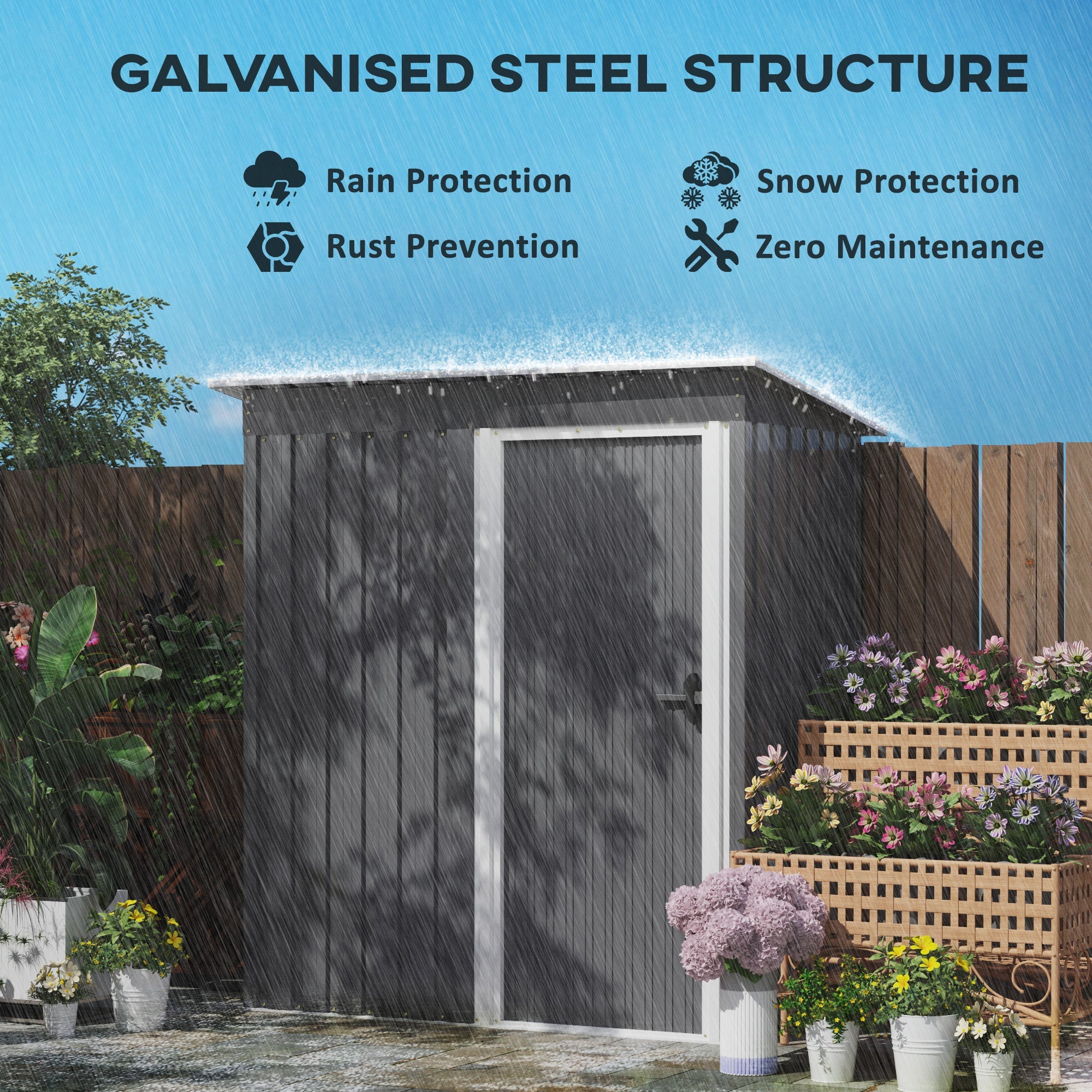 Garden Storage Shed 5 x 3ft, Sliding Door Sloped Roof, Light Grey