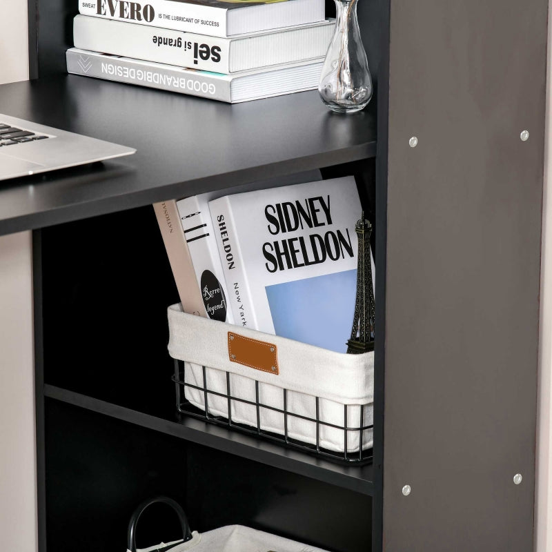 Computer Desk 120cm, PC Laptop Table with 6-Tier Storage Bookshelves, Black Wooden