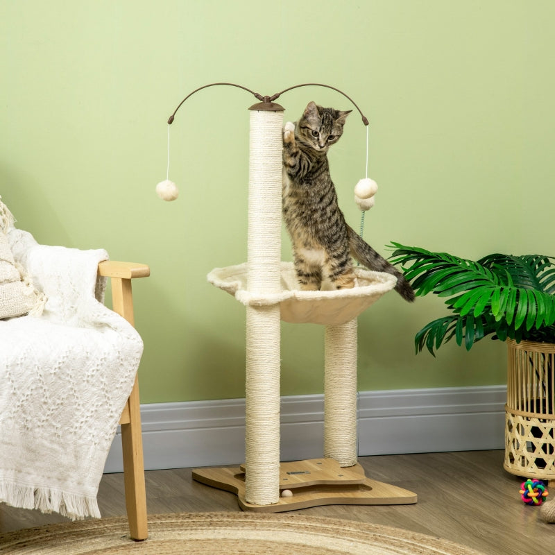 Cat Tree, Scratching Posts, Hammock, Toy Ball - Beige