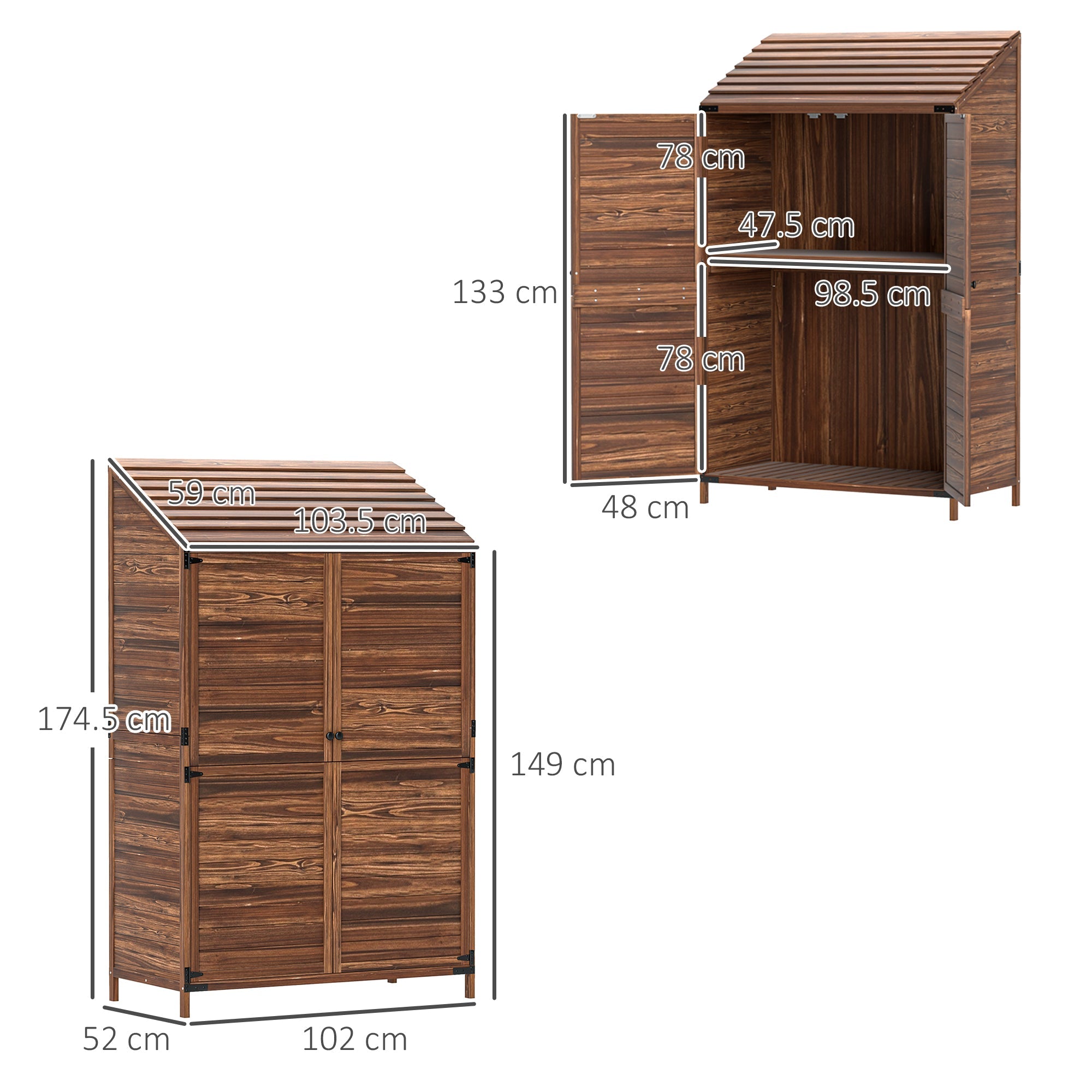 Two-Tier Wooden Garden Shed 59 x 103.5 cm - Brown