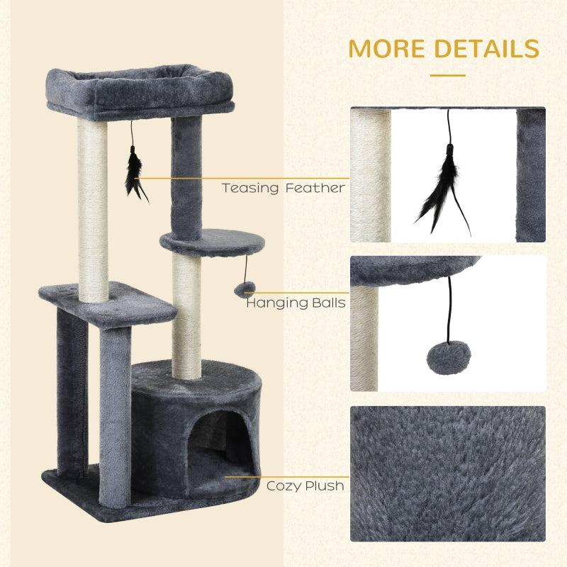 Cat Tree 100cm Cat Tower Condo with Sisal Scratching Posts, Hanging Toys, Perches - Grey