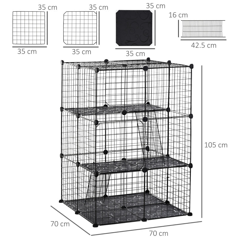 Pet Playpen Cage Enclosure, 39 Panels 3 Doors 2 Ramps, Metal Wire Fence Black