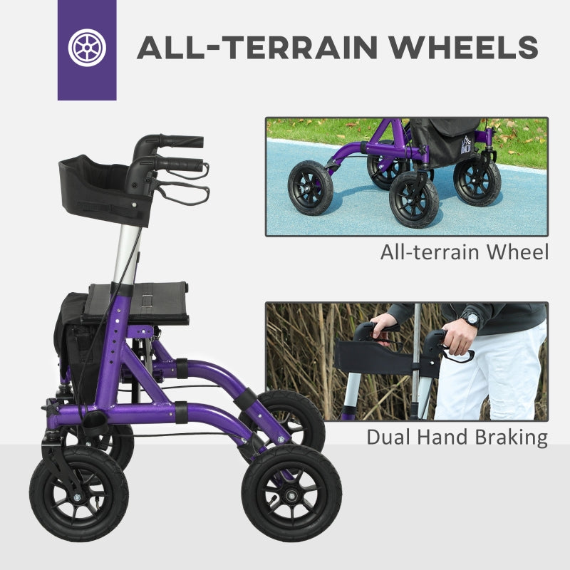 Folding Rollator Walker - Lightweight, All-terrain, Adjustable, Purple