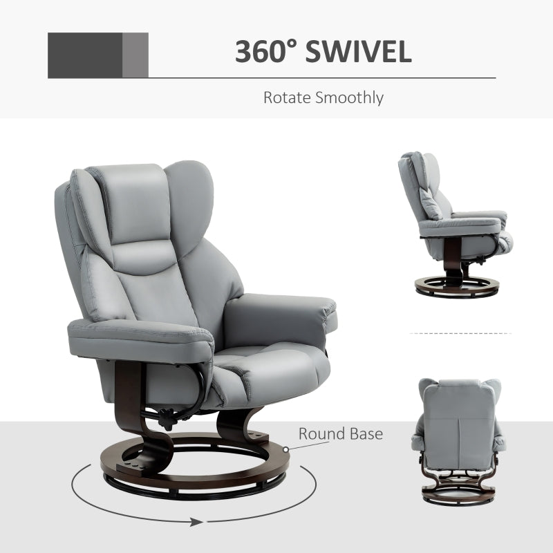 360¡ã Swivel Recliner Chair with Footstool, Manual Recliner Armchair, PU Leather Light Grey