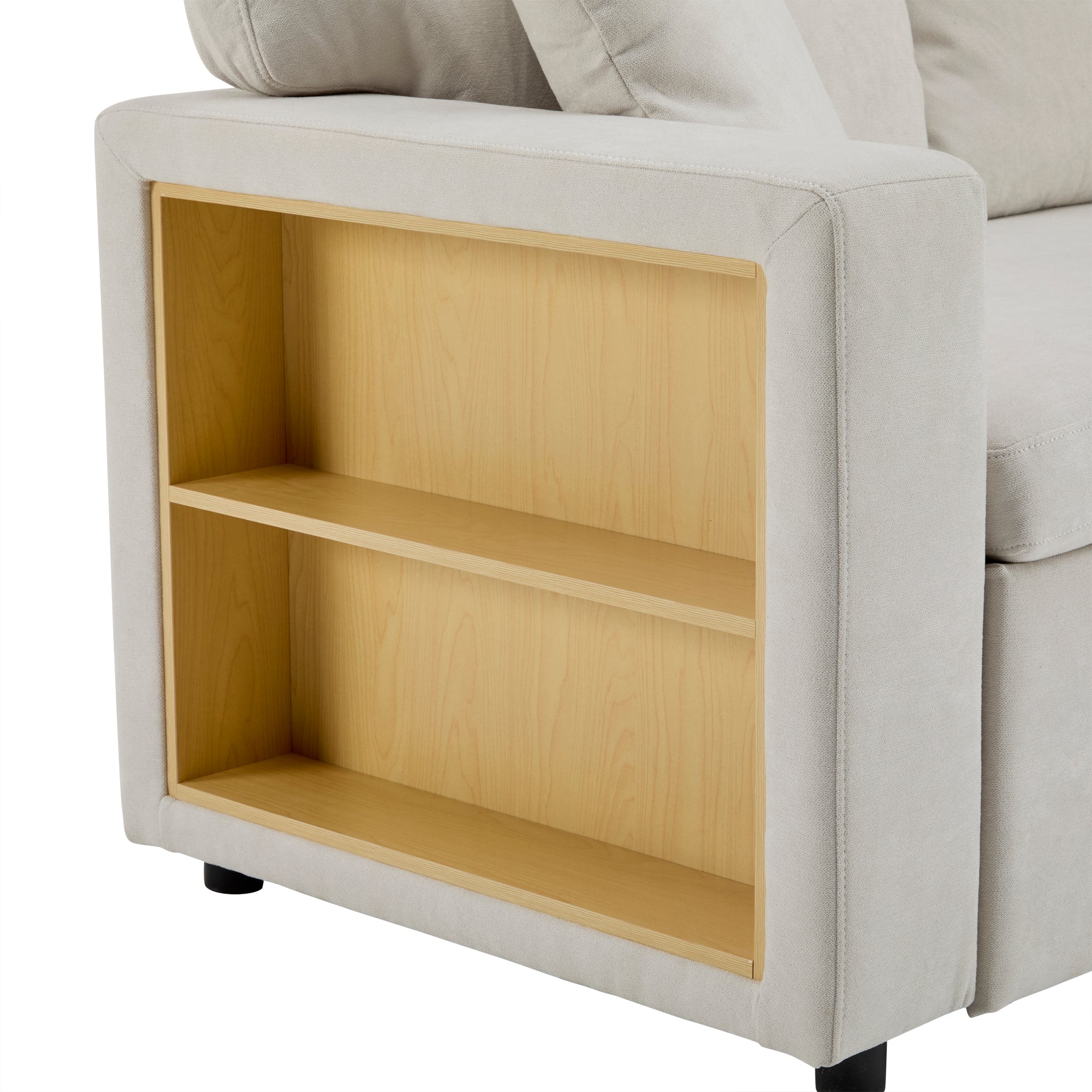 Corner Sofa Bed L-Shaped Extendable with Storage, Beige