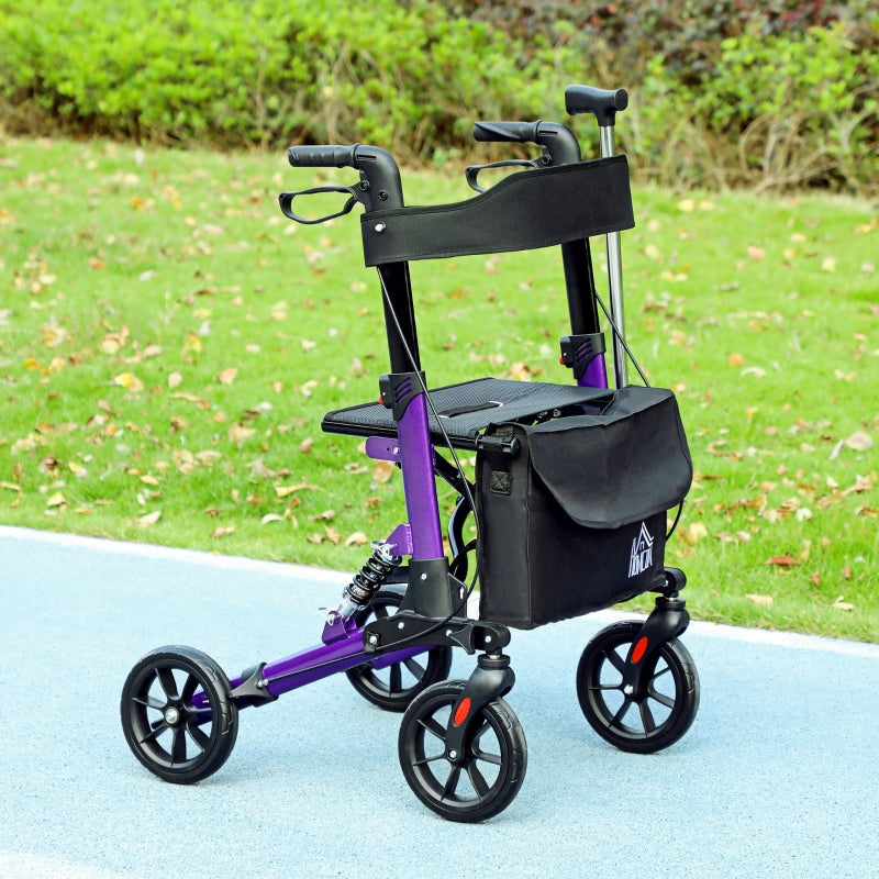 Folding Rollator Walker with Seat, Dual Brakes, Adjustable Height, 4-Wheeled, Purple
