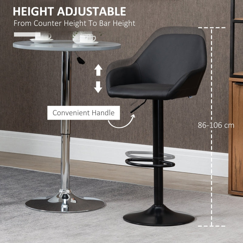 Bar Stools Set of 2, Height Adjustable Swivel with Backs and Armrests, PU Leather Black