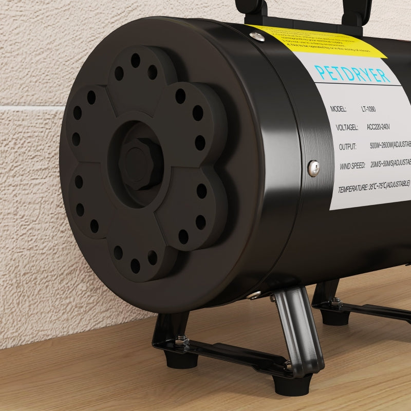 Dog Hair Dryer, 2200W, Adjustable Temperature & Velocity, 3 Nozzles, Black