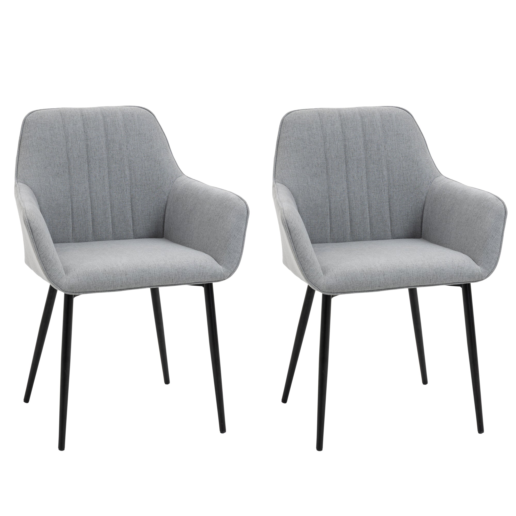 Dining Chairs, Upholstered Accent with Metal Legs, Set of 2, Light Grey Linen Fabric