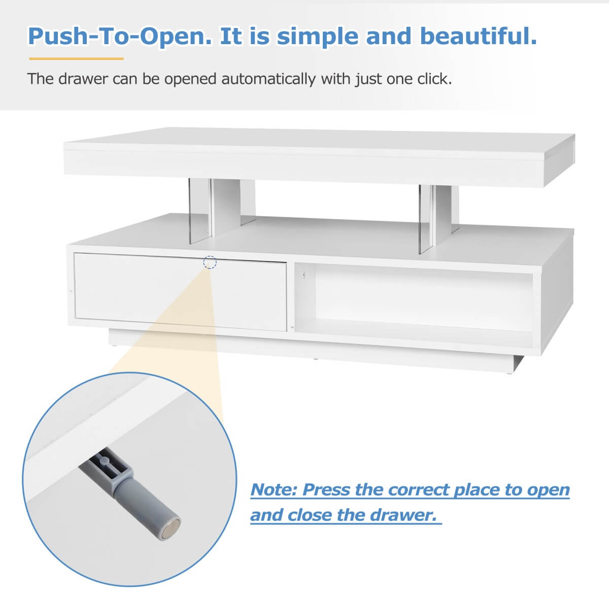 LED Coffee Table with Storage – High Gloss Centre Table with 2 Drawers, White