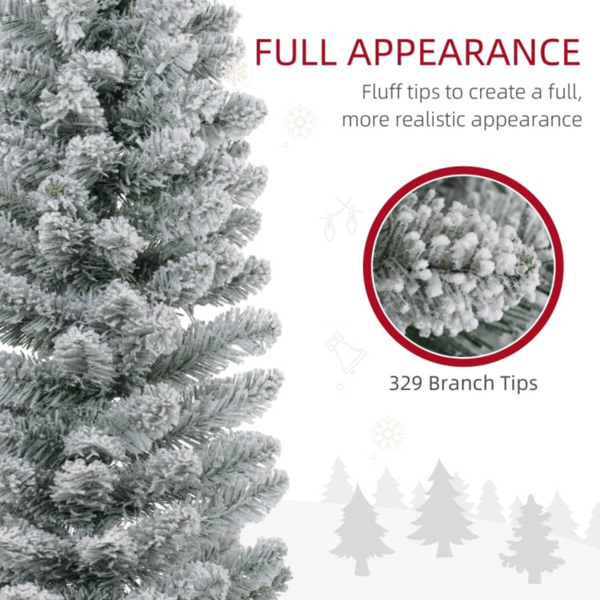 6FT Artificial Snowy Pencil Christmas Tree – Slim White Snow Effect, Space-Saving Holiday Décor