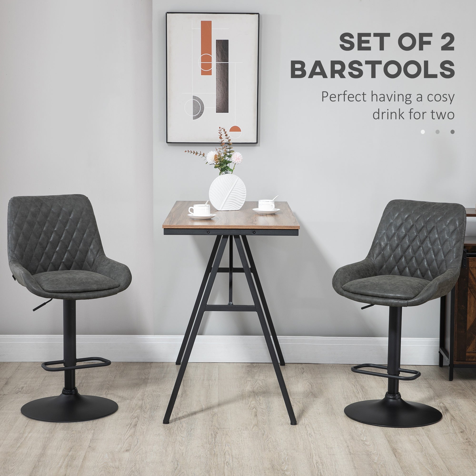 Retro Bar Stools, Set of 2, Adjustable Kitchen Stool, Upholstered with Back and Swivel Seat, Dark Grey