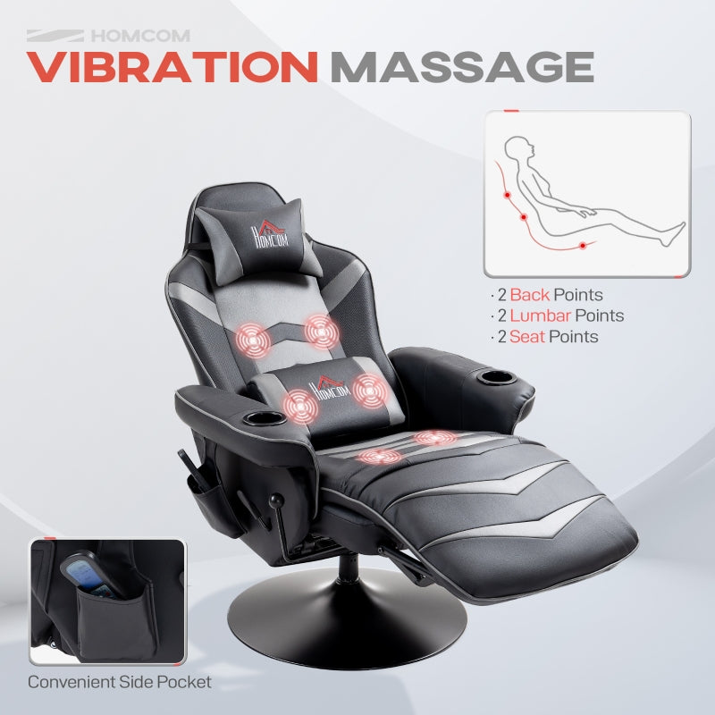 Massage Recliner Chair, 360¡ã Swivel with Lumbar Support, Grey PU Leather