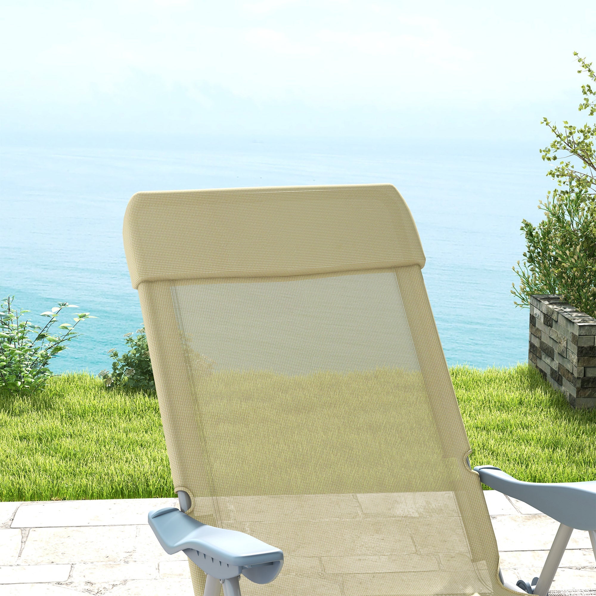 Sun Loungers, Set of Two, Five-Position Adjustable Backs - Beige