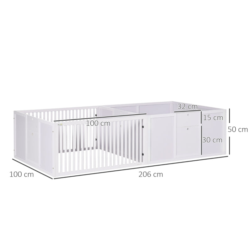 7 Panels Playpen, 3 Doors Two-Room Design, White