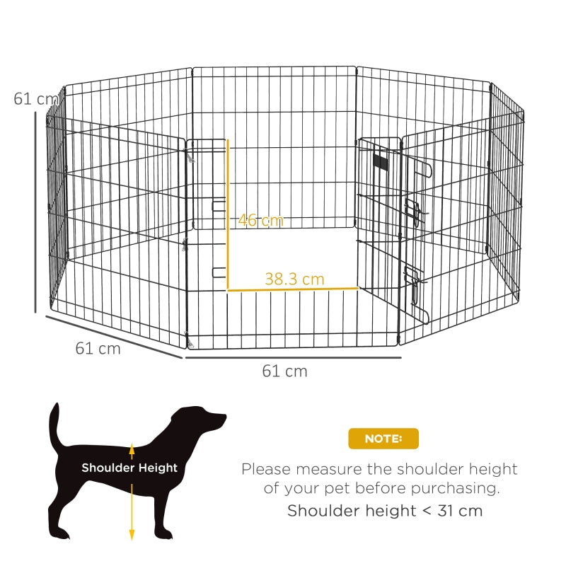 Dog Playpen, Puppy Pen, Eight-Panel Metal Fence, Black