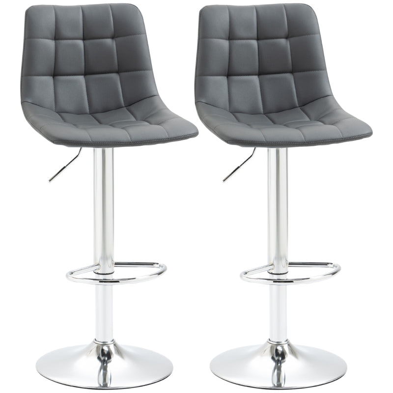 Adjustable Bar Stools Set of 2, Swivel with Tufted Seat and Back, Grey PU Leather