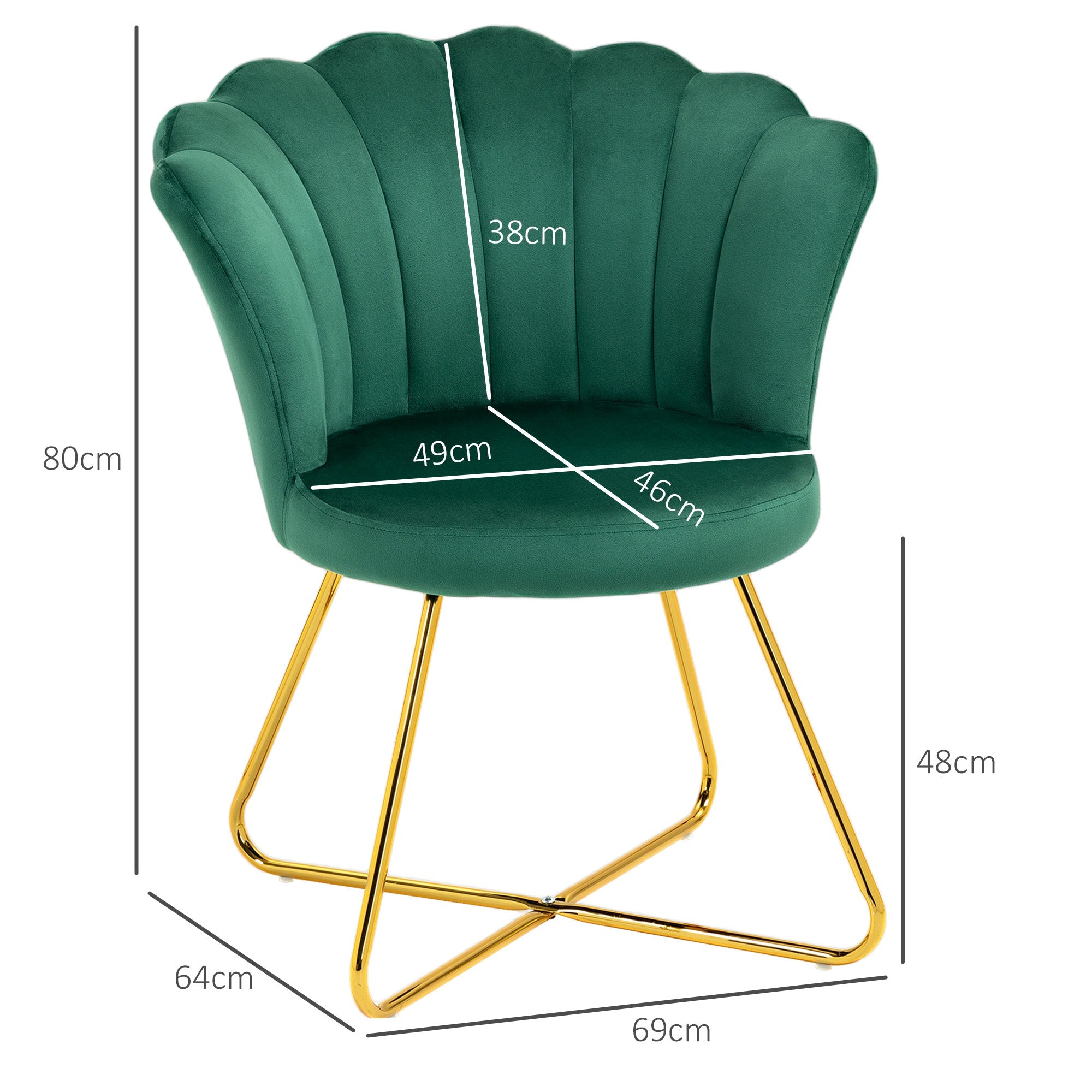 Velvet-Feel Accent Chair with Lotus Petal Design - Green