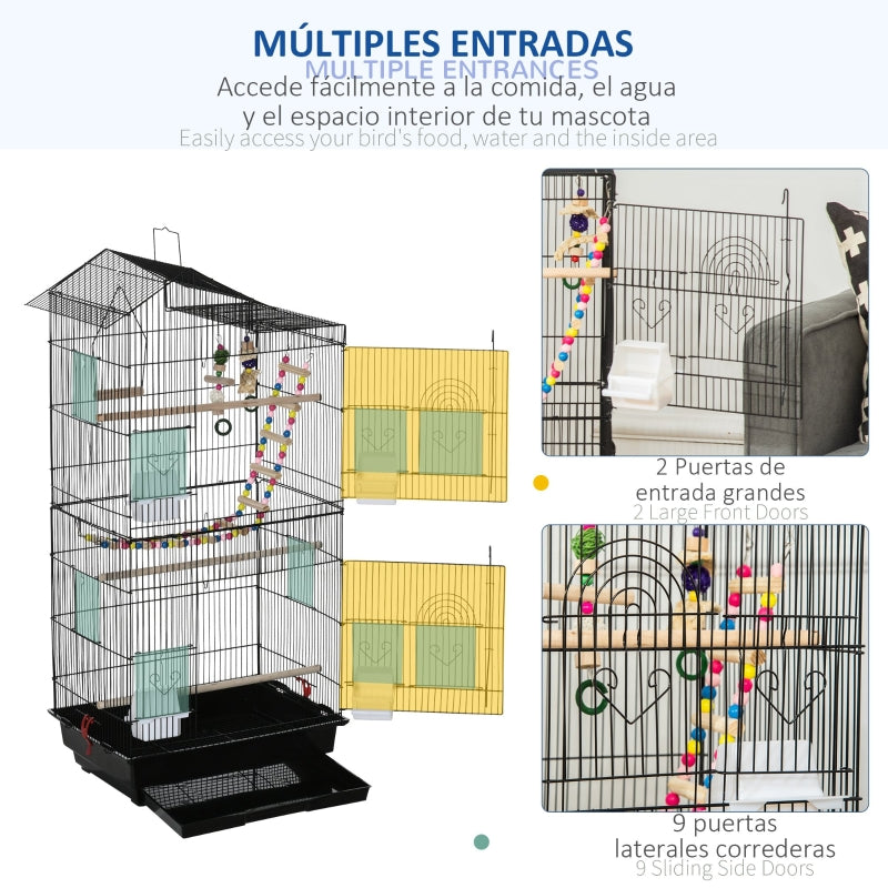 Bird Cage with Accessories, Toys, Tray