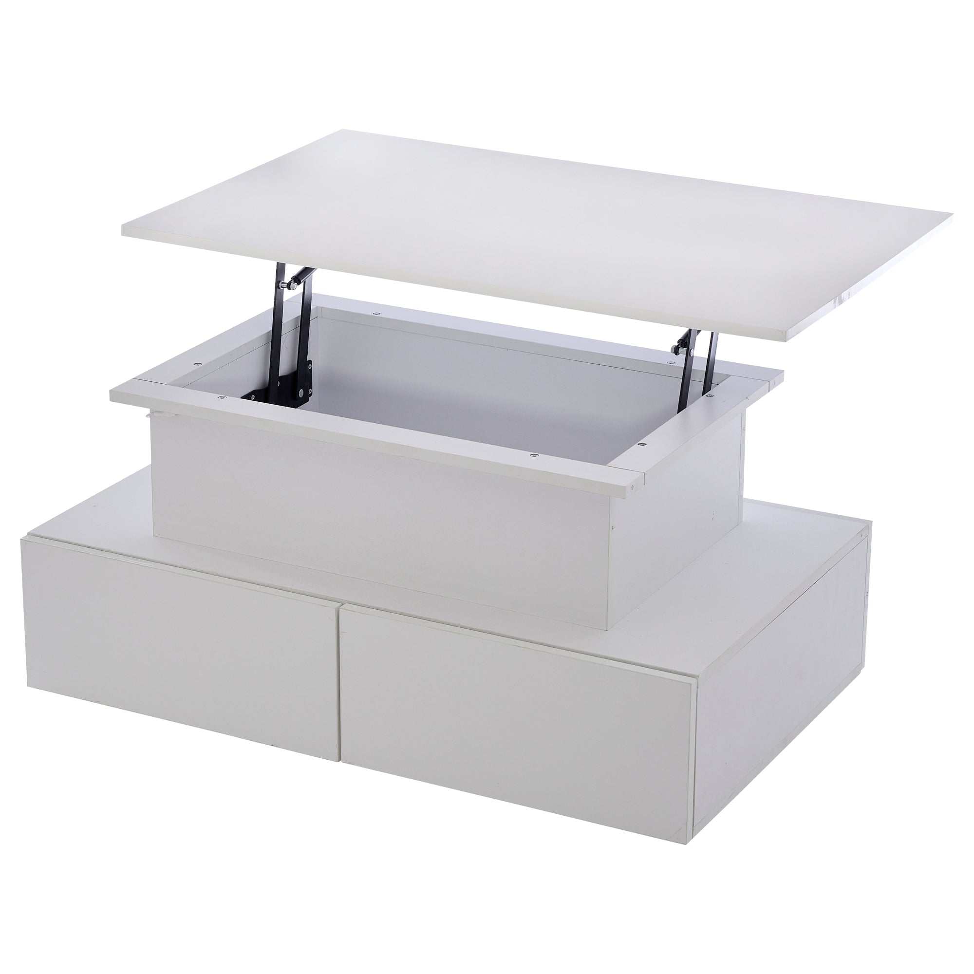 LED High Gloss Coffee Table with 4 Drawers, Lift Top Coffee Table, Wood Lifting Table Tea with Storage,Rectangular Coffee Table with Storage, 90 x 55 x 42.5 cm, White