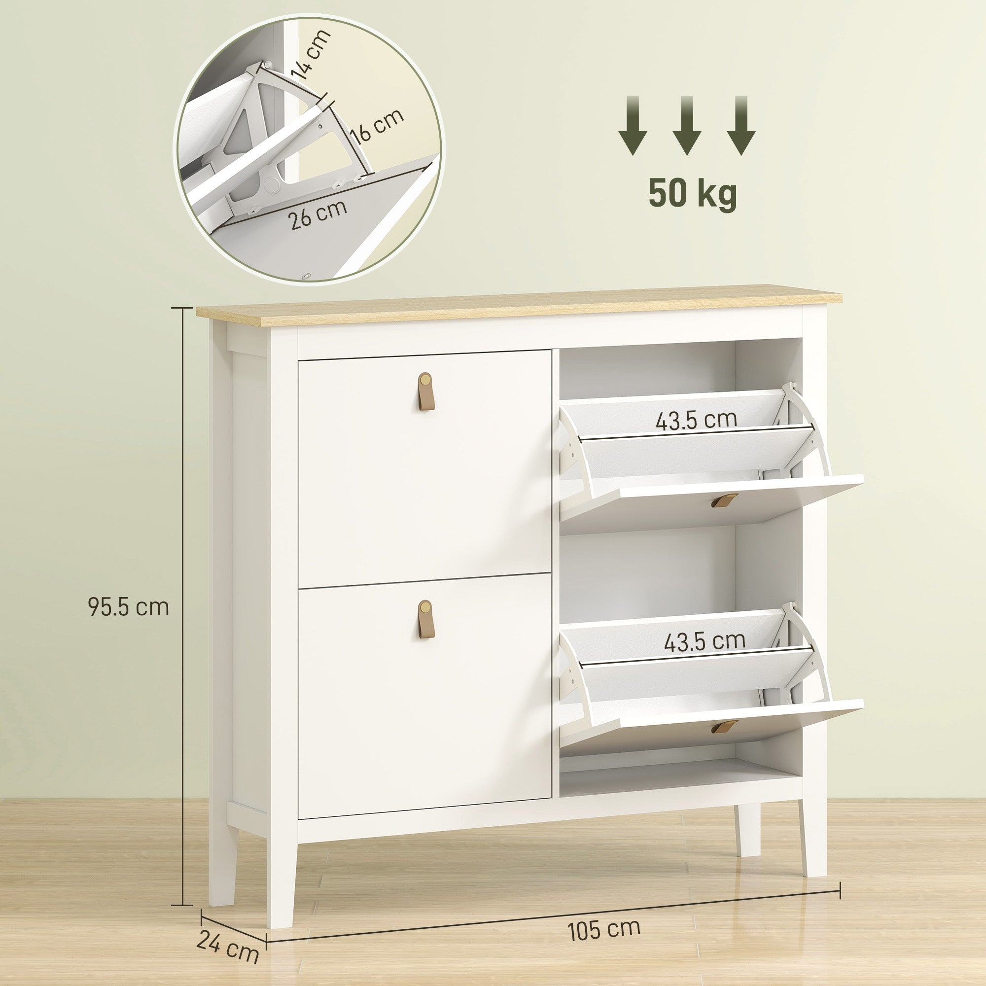 Modern Four-Drawer Shoe Cabinet with 20-Pair Capacity - White