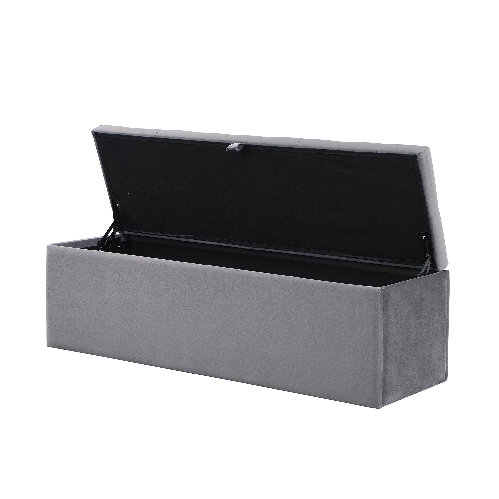 Velvet Upholstered Bench with Storage Space, Grey