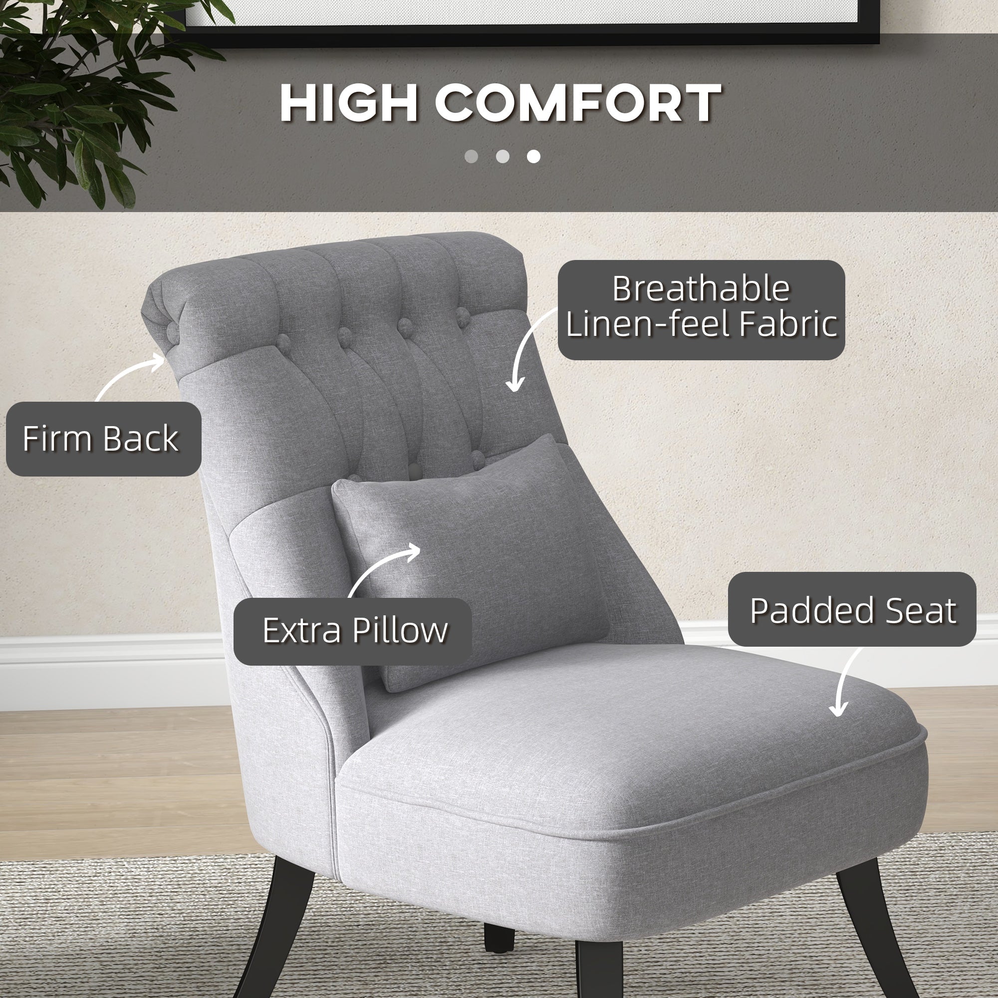 Fabric Single Sofa Tub Chair with Solid Wood Legs, Grey Upholstered