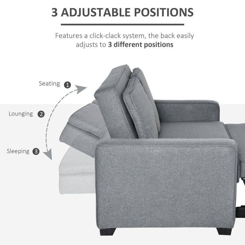 Double Sofa Bed with Adjustable Backrest, Pull Out, Click Clack, Grey