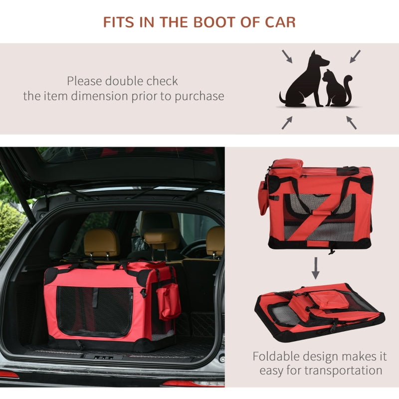 Foldable Pet Carrier, Portable Soft Side Travel Crate, Red