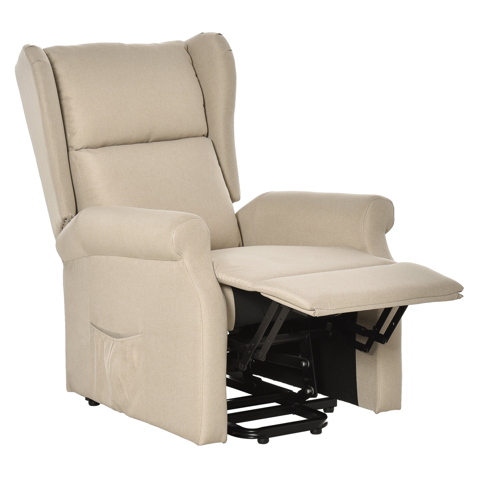 Power Lift Recliner Armchair, Electric Lift Chair with Remote Control, Side Pockets, Extended Footrest, Beige Fabric