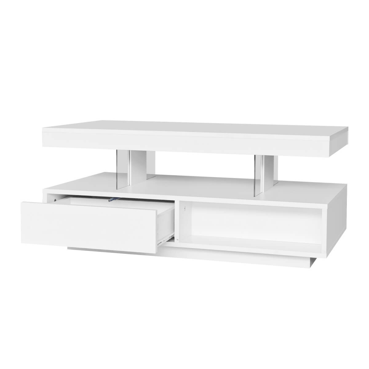 LED Coffee Table with Storage – High Gloss Centre Table with 2 Drawers, White