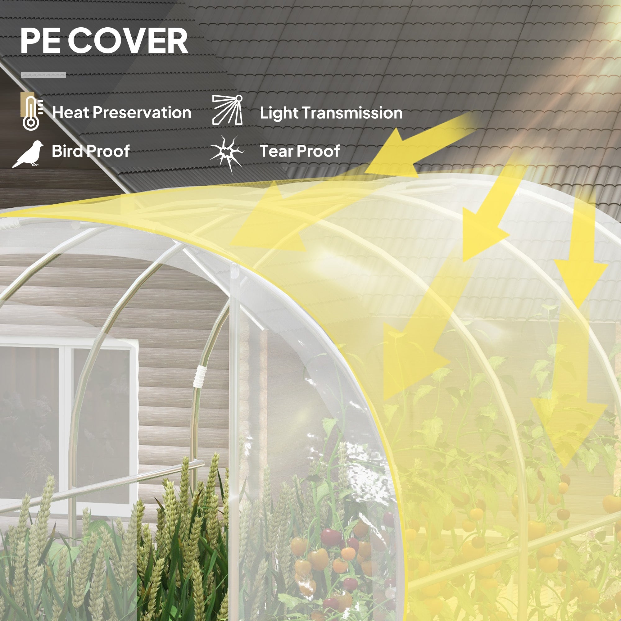 Polytunnel Greenhouse Walk-in Grow House, PE Cover Galvanised Steel Frame, Clear