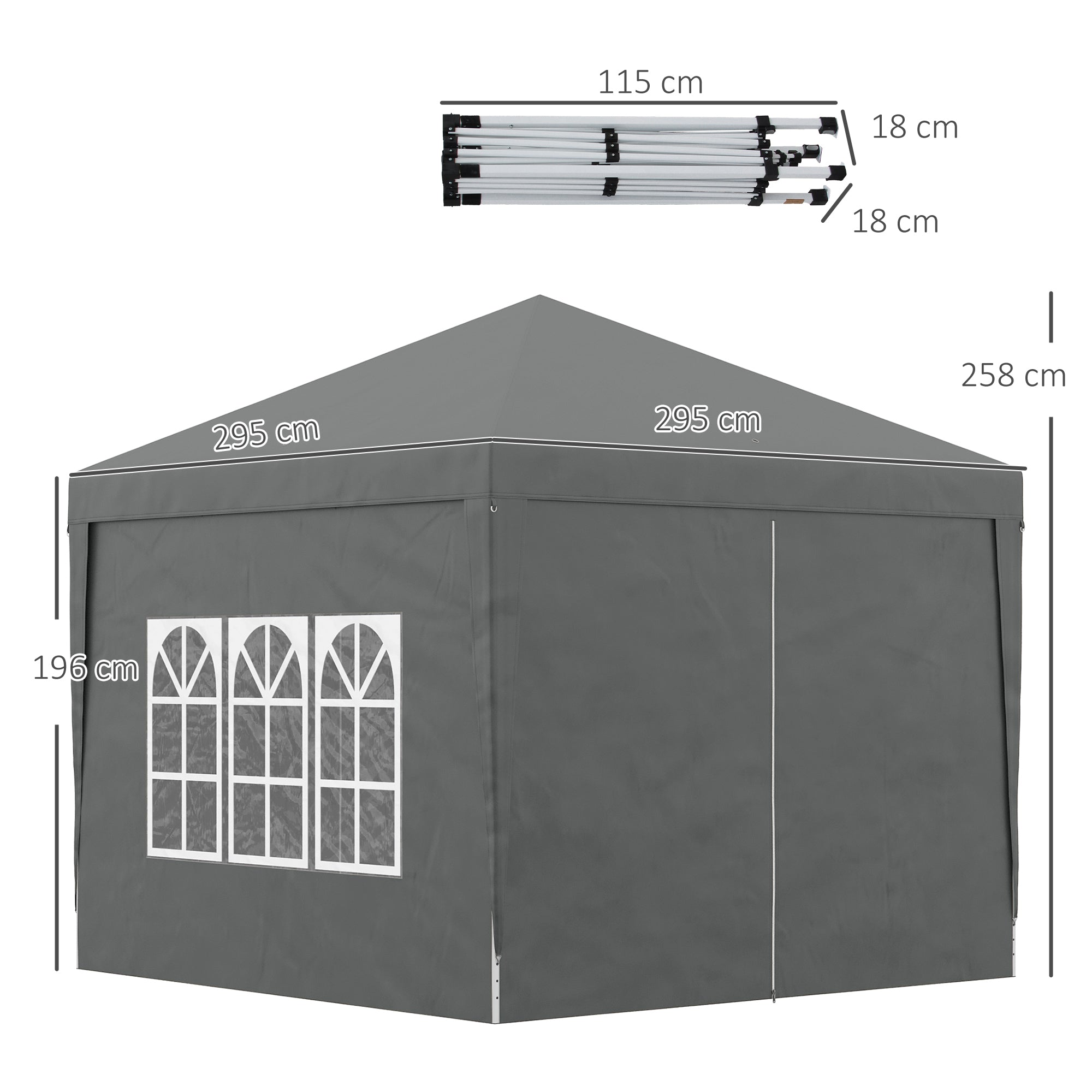 Pop Up Gazebo Water Resistant with Carry Bag and 2 Windows, Grey