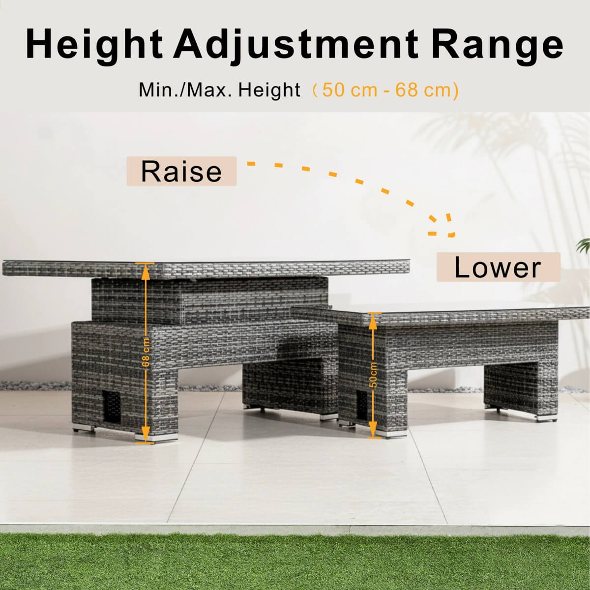 Premium Aluminium Modular Sofa Set – 9-Seater with Gas-Lift Armrests & Adjustable Table, Grey/Brown( PAS-2531)