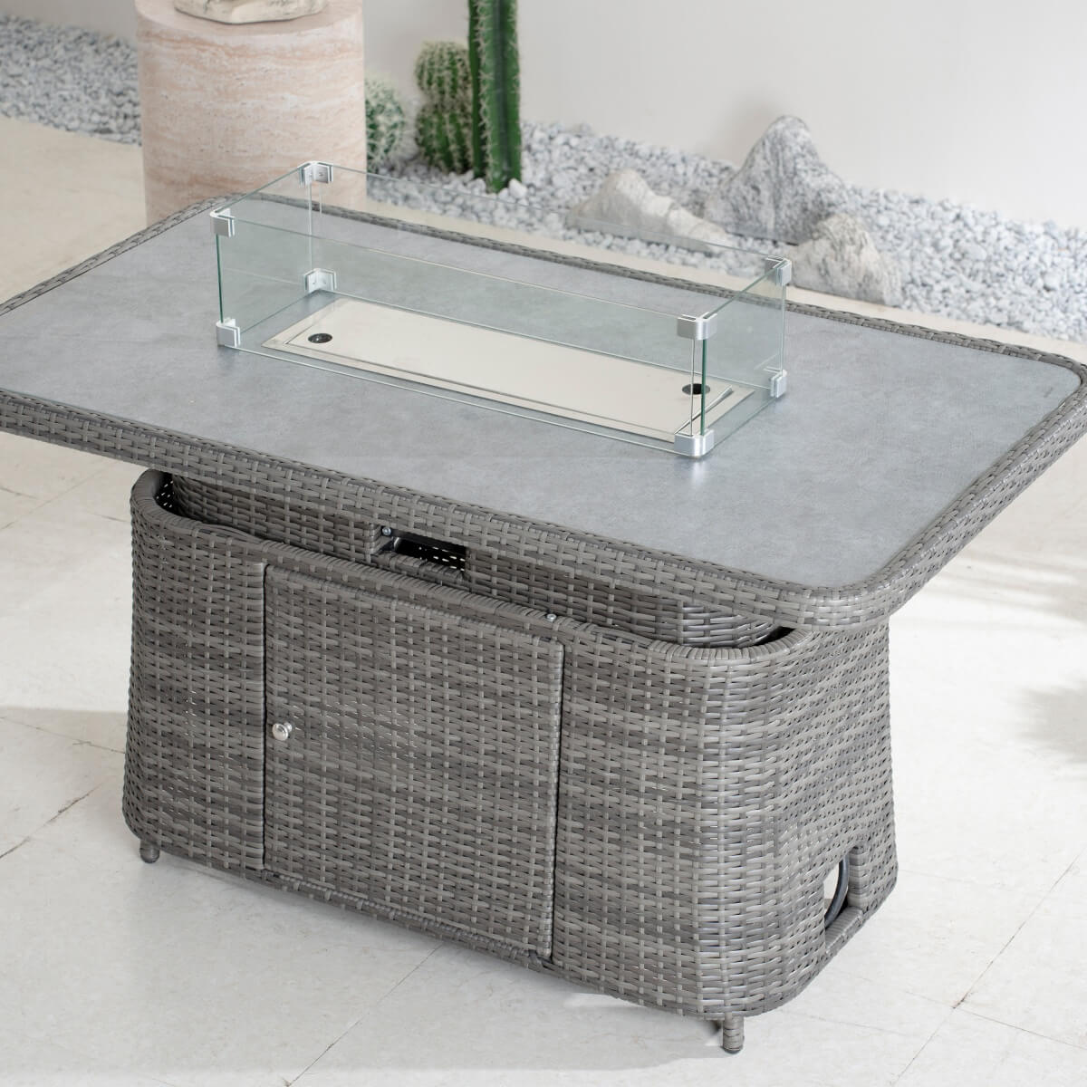 Aluminium Lift-Top Fire Pit Table ¨C Adjustable Coffee & Dining Table