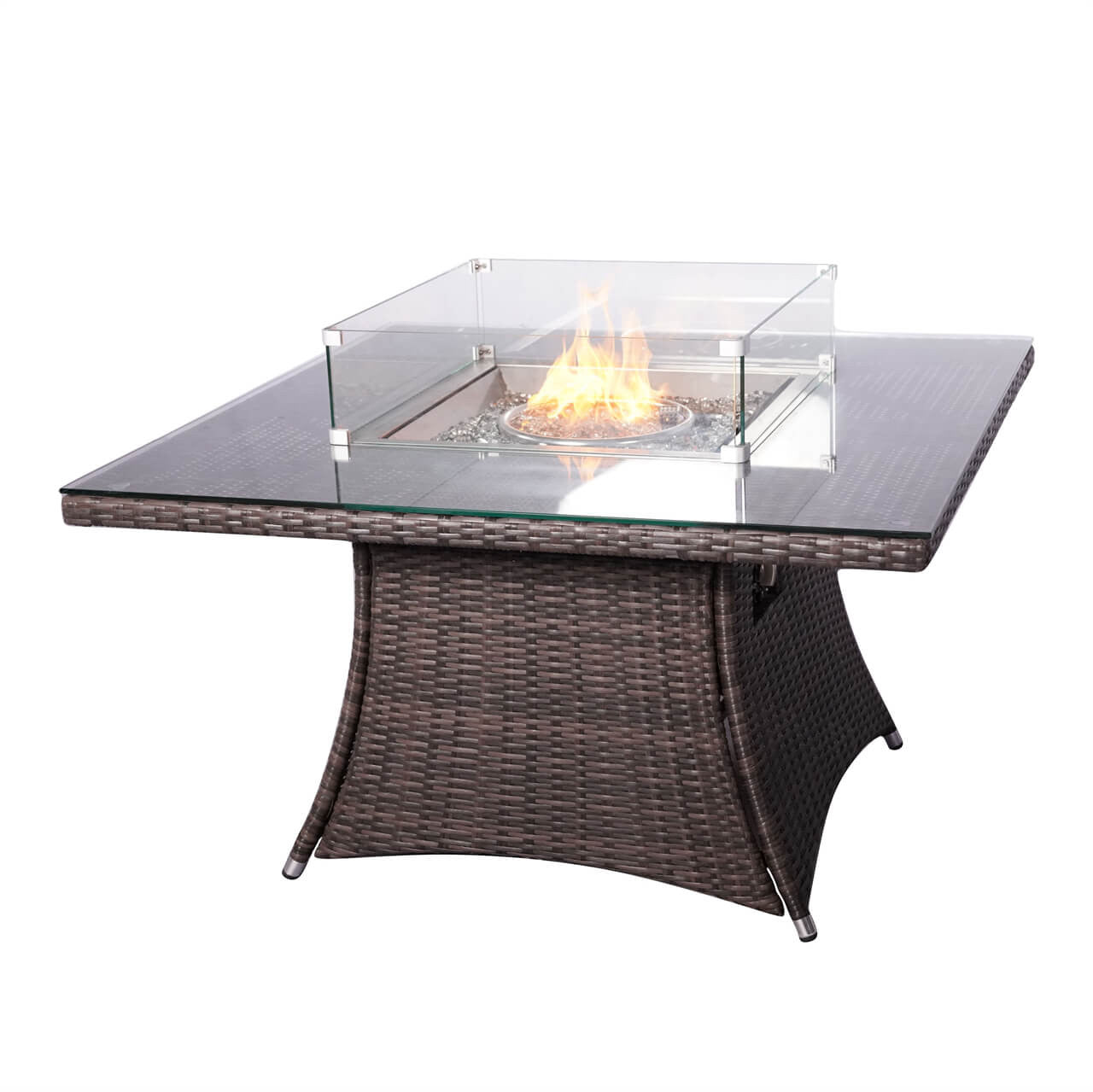 4 Seats Square Fire Pit Table in Brown 