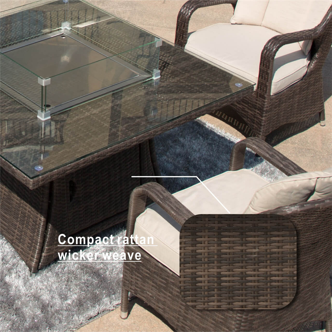 Details of 4 Seats Square Fire Pit Table in Brown 