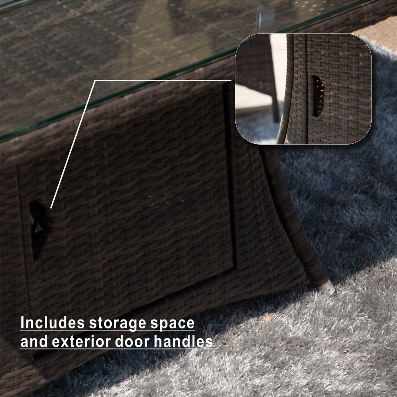 Details of 4 Seats Square Fire Pit Table in Brown 