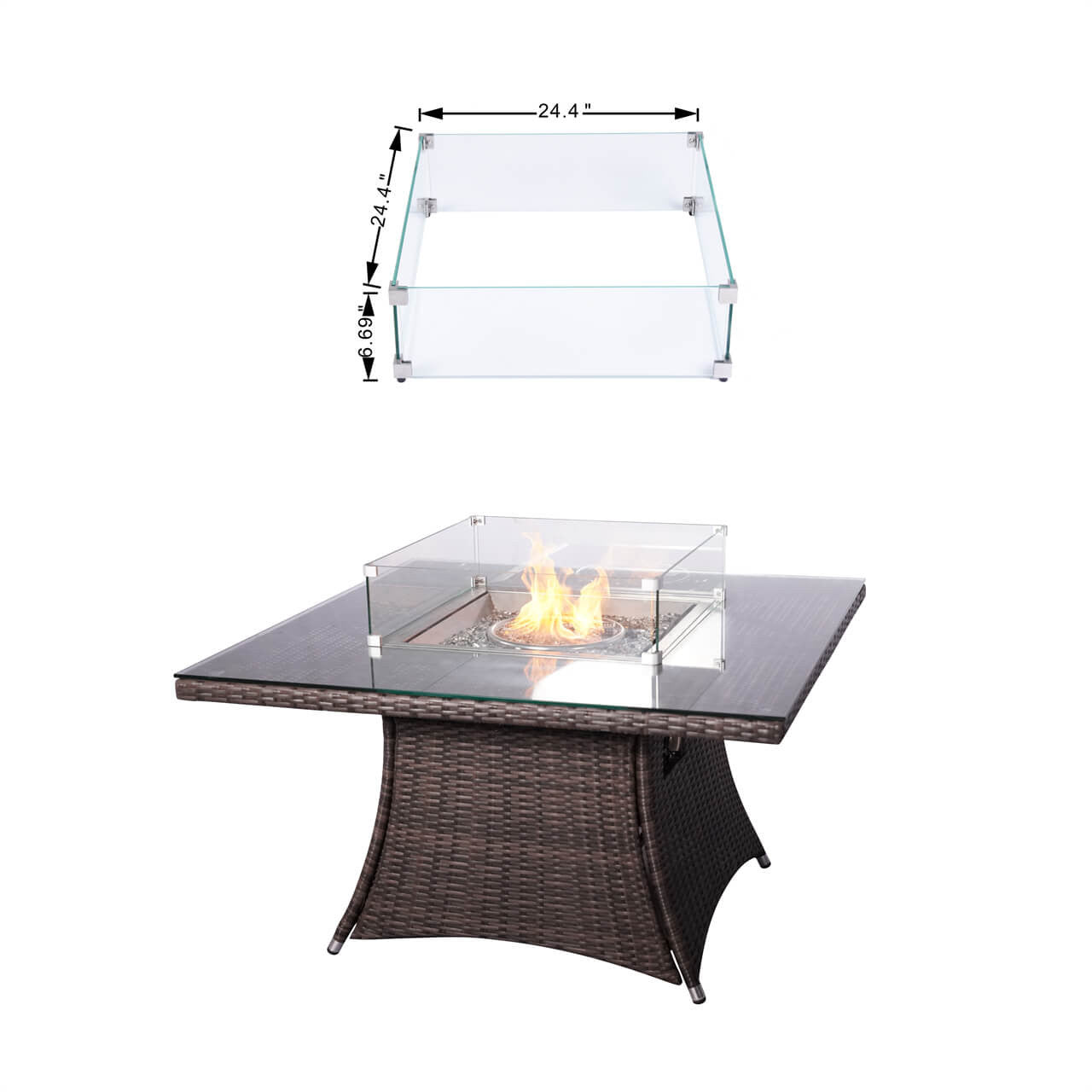 Details of 4 Seats Square Fire Pit Table in Brown 