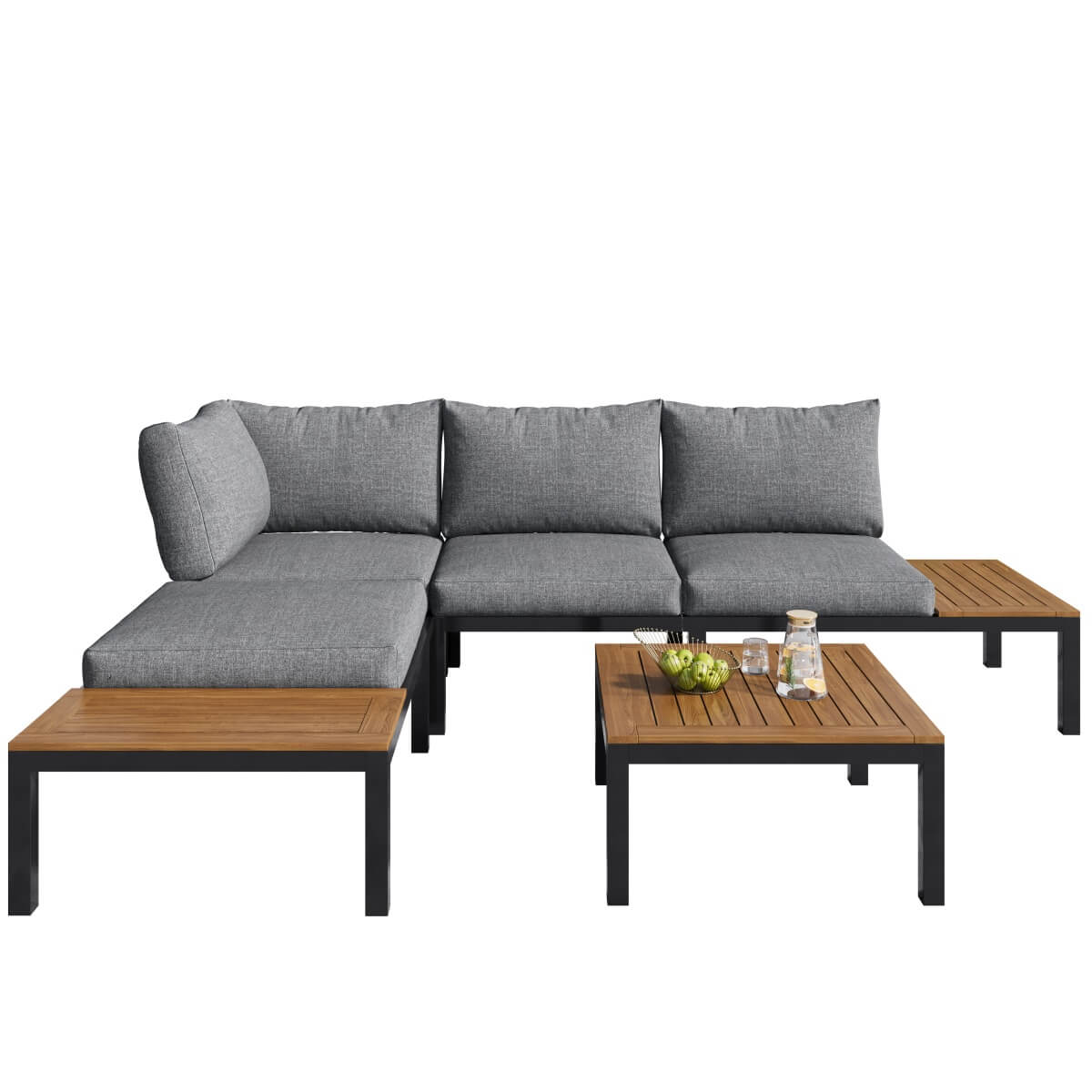 4 Seater Garden Corner Sofa Set – Space Saving L Shaped Outdoor Lounge with Wooden Table
