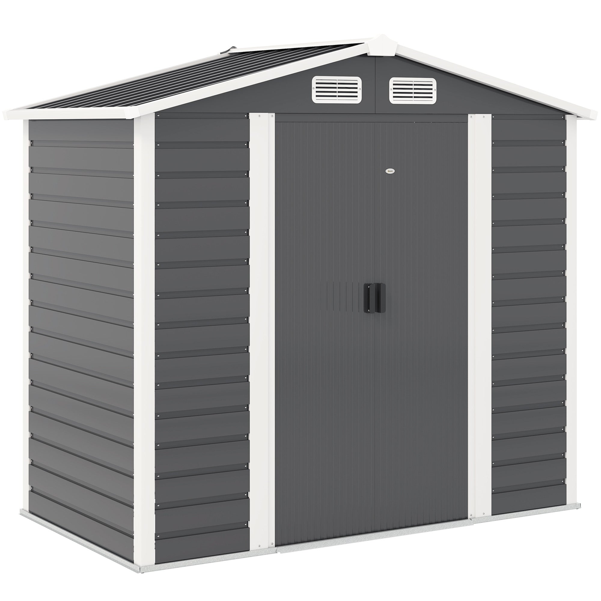 Garden Shed 7x4ft, Easy Assemble, Galvanised Steel Frame, Double Doors, Dark Grey